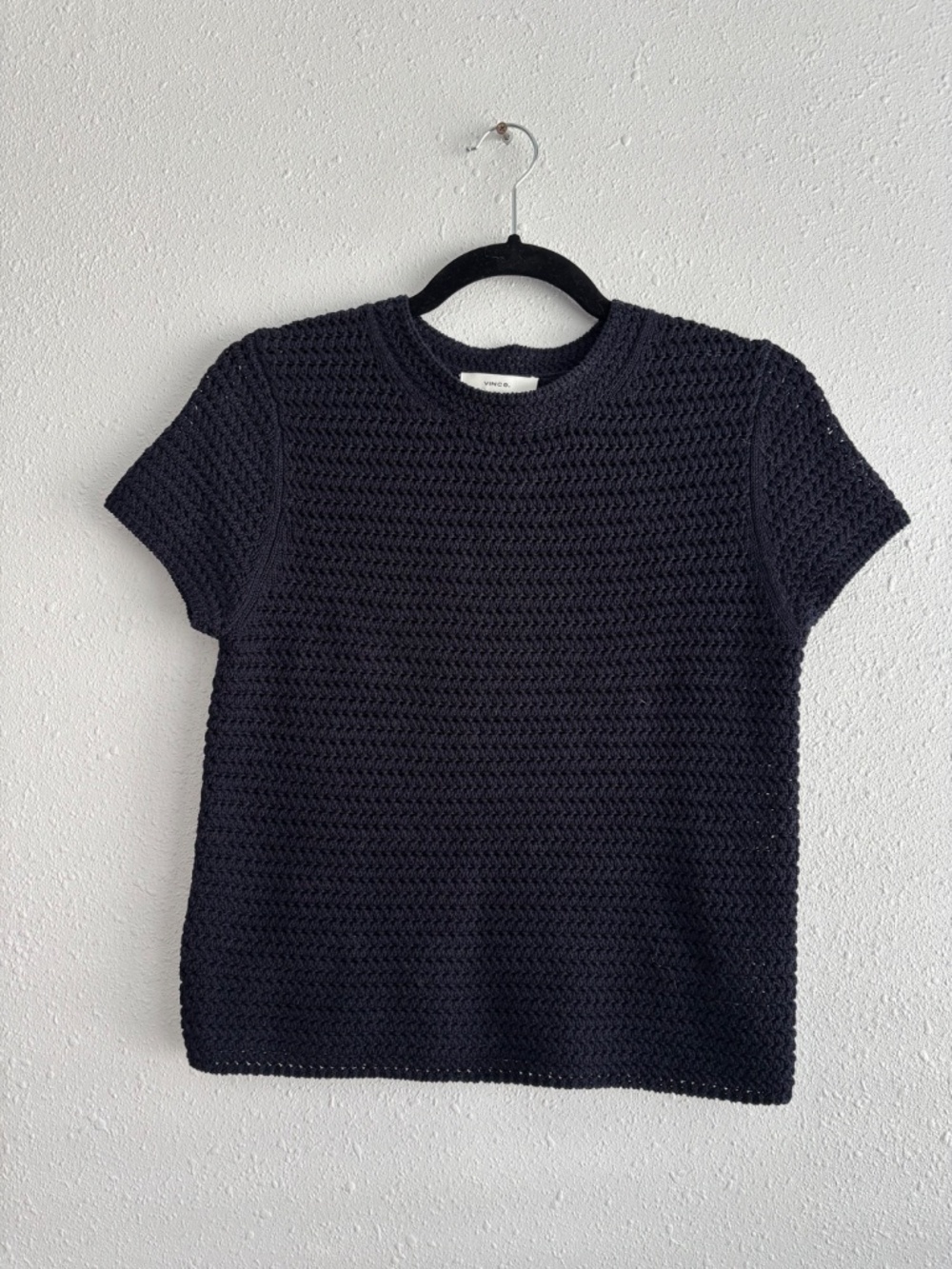 Vince Women's 100% Cotton Crochet Crewneck T-Shirt in Coastal Navy Blue